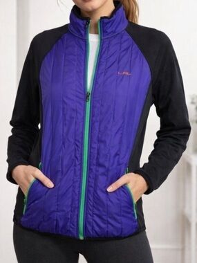 Ralp Lauren Active Purple & Black Quilted Active Jacket with Green Trim